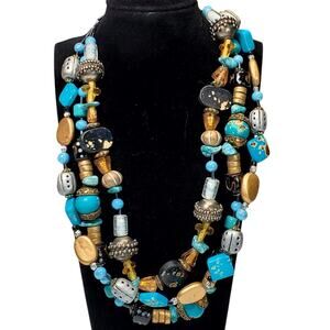 Chunky Multi Strand Beaded Necklace Lobster Closure 18"